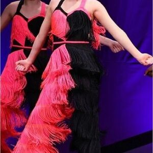 Vibrant Pink and Black Fringe Jumpsuit